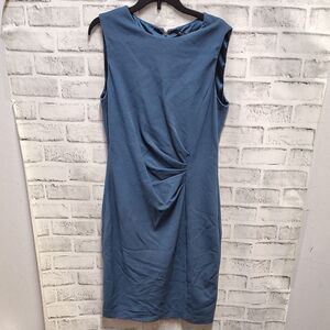 Tahari Blue Sleeveless Sheath Dress with Cowl Neck